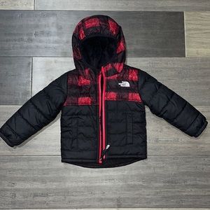 North face black and plaid reversible jacket size 2T